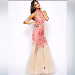 Forever Unique Pink Tulle Gown Beaded Dress Prom Evening Asos size 6